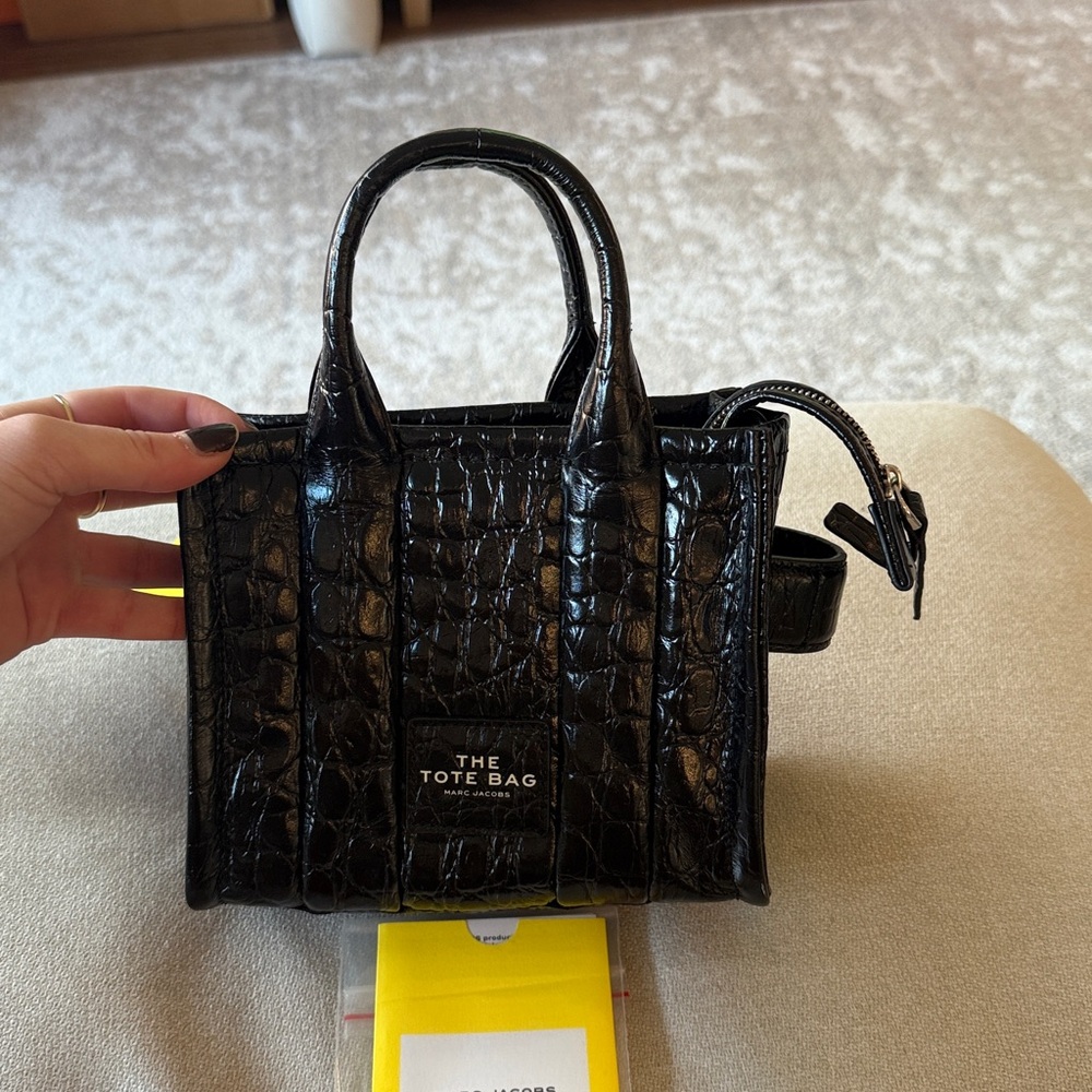 Marc Jacobs Black Croc-Embossed Mini Tote